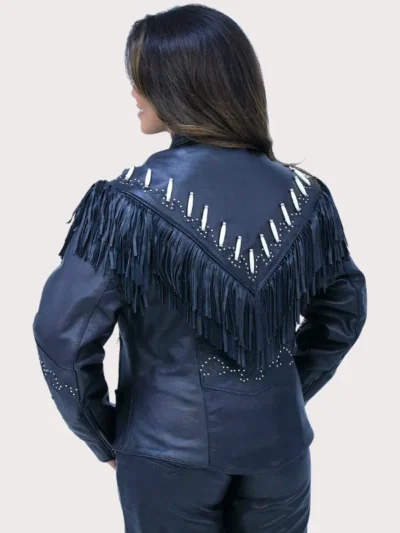 Bone Studded Fringe Leather Jacket