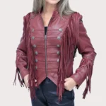 Burgundy Fringed Leather Jacket