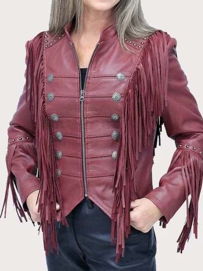 Burgundy Fringed Leather Jacket