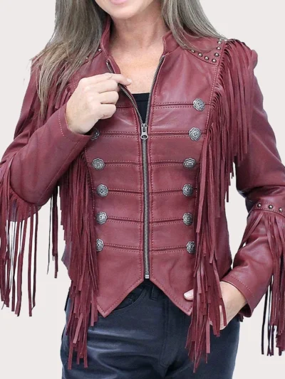 Burgundy Fringed Leather Jacket