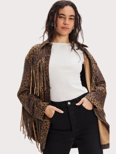 Fringe Suede Animal Print Jacket