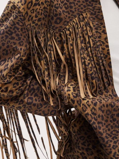 Fringe Suede Animal Print Jacket