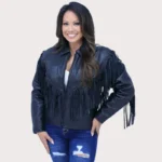 Fringed Leather Motorcycle Jacket for Women