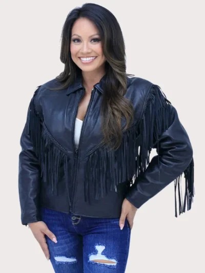 Fringed Leather Motorcycle Jacket for Women