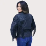 Fringed Leather Motorcycle Jacket for Women