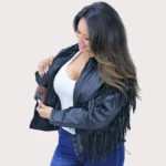 Fringed Leather Motorcycle Jacket for Women