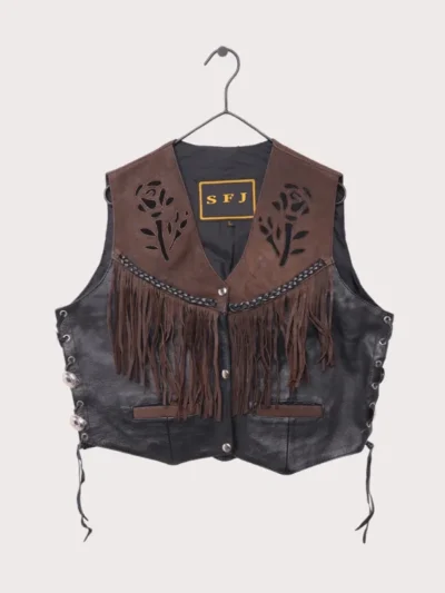 Hudson Leather Floral Fringe Vest