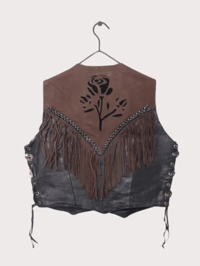 Hudson Leather Floral Fringe Vest