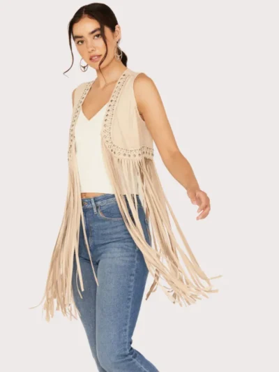 Idyllwind Women's Walnut Studded Fringe Faux Suede Vest