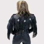 Ladies Cropped Leather Jacket With Fringe