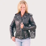 Ladies Stud And Fringe Leather Jacket