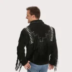 Men Black Western Fringes With Roundhead Studs