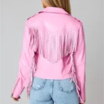 Pink Fringe Vegan Leather Jacket