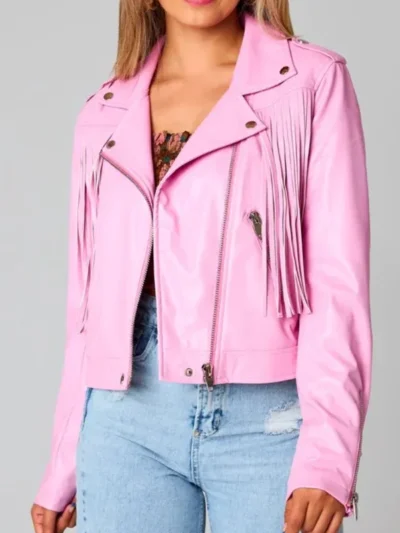 Pink Fringe Vegan Leather Jacket