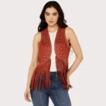Rock & Roll Denim Women's Faux Suede Studded Fringe Vest