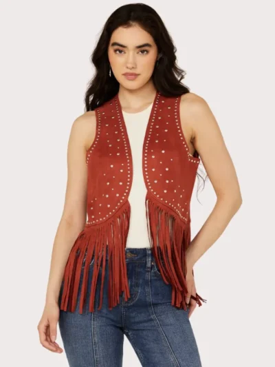 Rock & Roll Denim Women's Faux Suede Studded Fringe Vest
