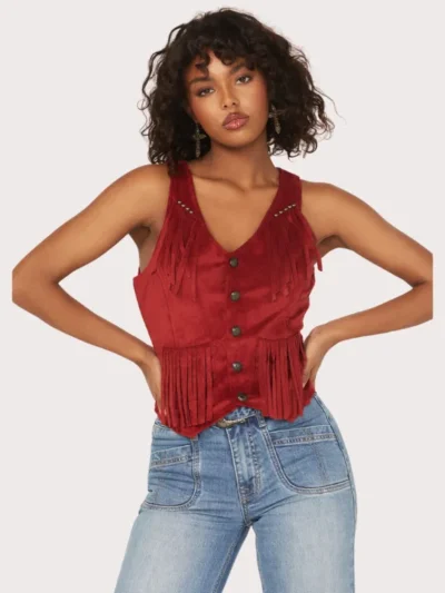 Rock & Roll Denim Women's Fringe Faux Suede Vest