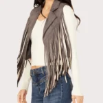 Saints & Hearts Women's Contrast Fringe Faux Suede Vest