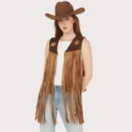 Saints & Hearts Women's Faux Suede Star Tiered Fringe Vest