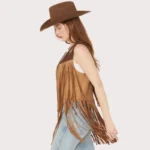 Saints & Hearts Women's Faux Suede Star Tiered Fringe Vest