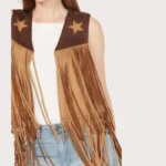 Saints & Hearts Women's Faux Suede Star Tiered Fringe Vest