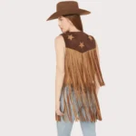 Saints & Hearts Women's Faux Suede Star Tiered Fringe Vest