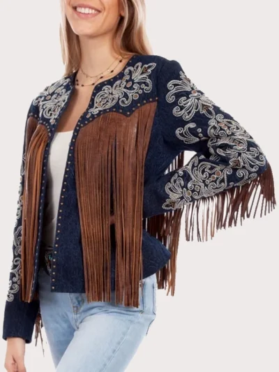 Scully Women's Embroidered Studded Fringe Jacket