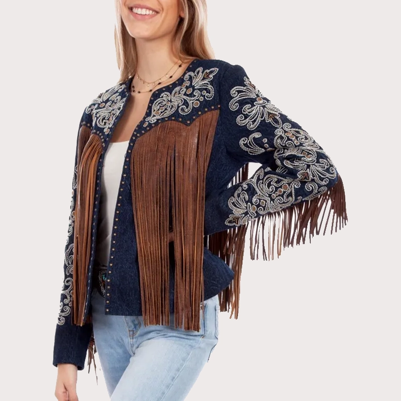 Scully Women's Embroidered Studded Fringe Jacket (1) Scully Women's Embroidered Studded Fringe Jacket