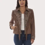 Scully Womens Floral Print Fringe Suede Western Jacket