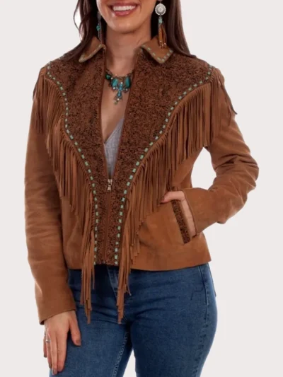 Scully Women's Leather Zip Front Fringe Jacket