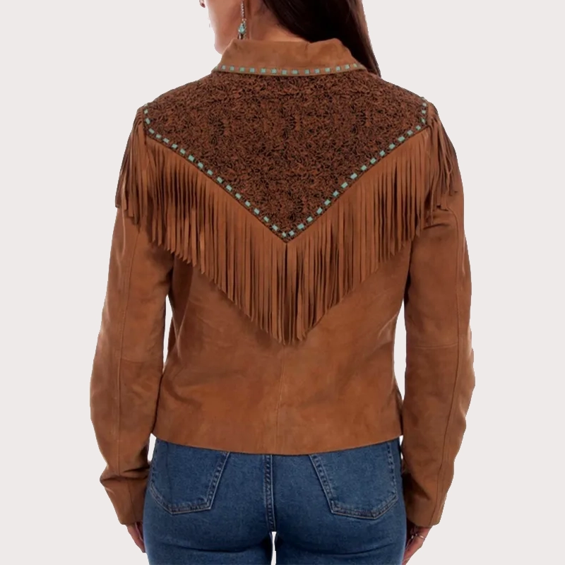 Scully Women's Leather Zip Front Fringe Jacket (2) Scully Women's Leather Zip Front Fringe Jacket