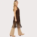 Shyanne Women's Embossed Southwestern Print Fringe Faux Suede Vest