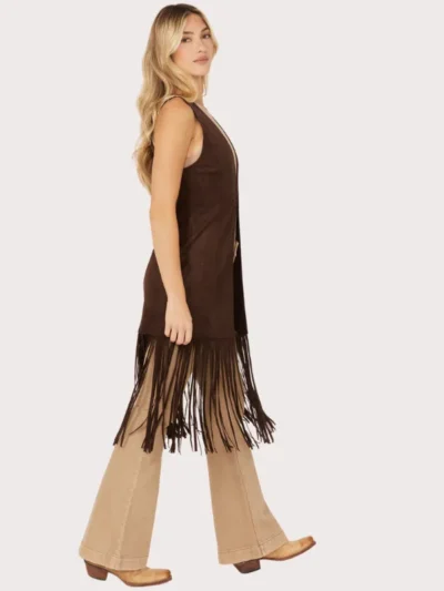 Shyanne Women's Embossed Southwestern Print Fringe Faux Suede Vest