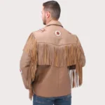 Western Brown Leather Jacket With Fringe & Bone Beading