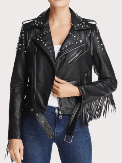 Women Black Studded Biker Leather Jacket