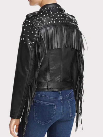 Women Black Studded Biker Leather Jacket