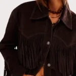 Women Brown Fringe Suede Jacket