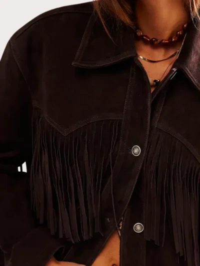 Women Brown Fringe Suede Jacket
