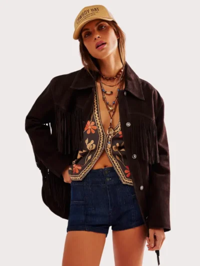 Women Brown Fringe Suede Jacket