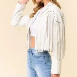 Women Fringe Stud Leather Jacket