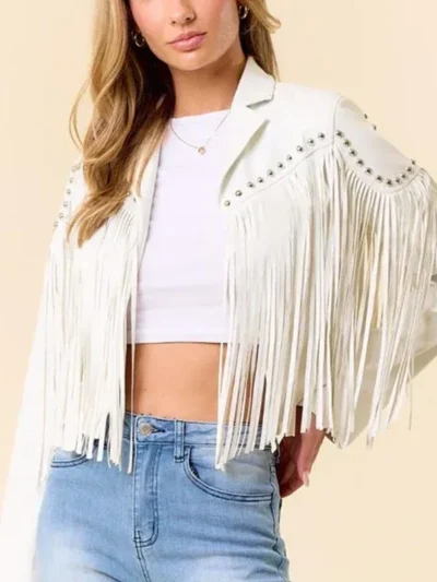 Women Fringe Stud Leather Jacket