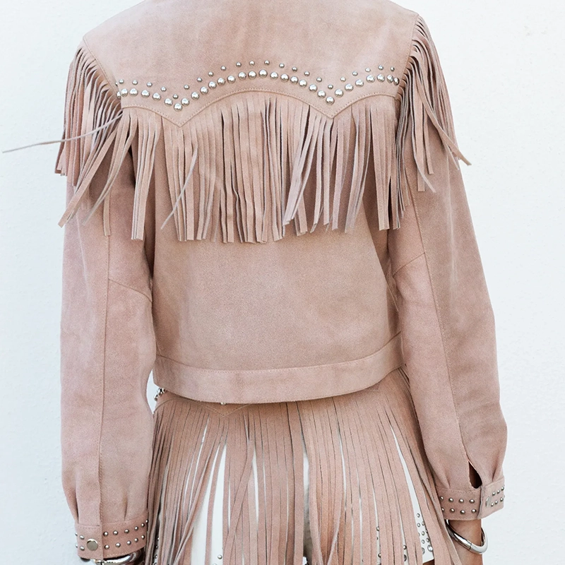 Women Studded Fringe Leather Jacket (1) Women Studded Fringe Leather Jacket