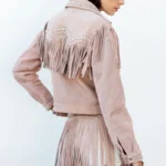 Women Studded Fringe Leather Jacket