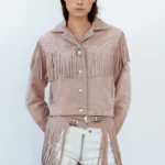 Women Studded Fringe Leather Jacket