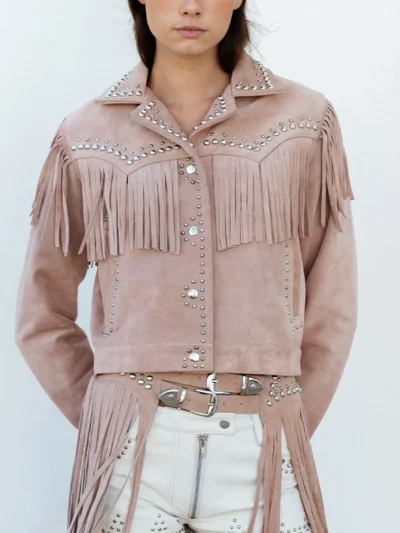 Women Studded Fringe Leather Jacket