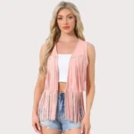 Women's 70s Western Open Front Faux Suede Fringe Vest