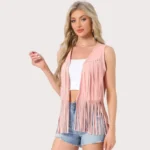 Women's 70s Western Open Front Faux Suede Fringe Vest