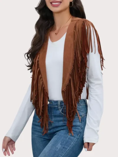 Women's Fringe Vest 70s western Hippie Suede Sleeveless Costume Fringe Waistcoat